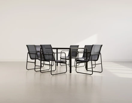 Ensemble table et chaises jardin 6 personnes noir et gris Murillo
