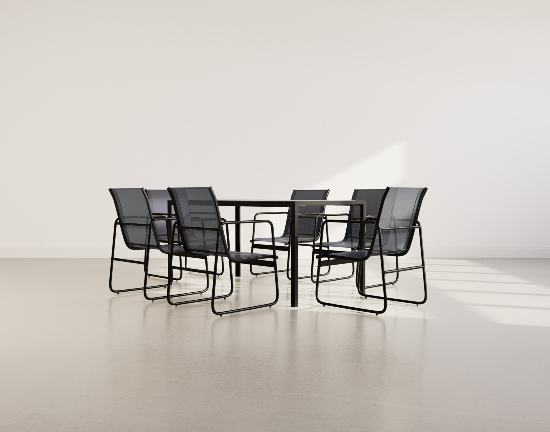 Ensemble table et chaises jardin 6 personnes noir et gris Murillo