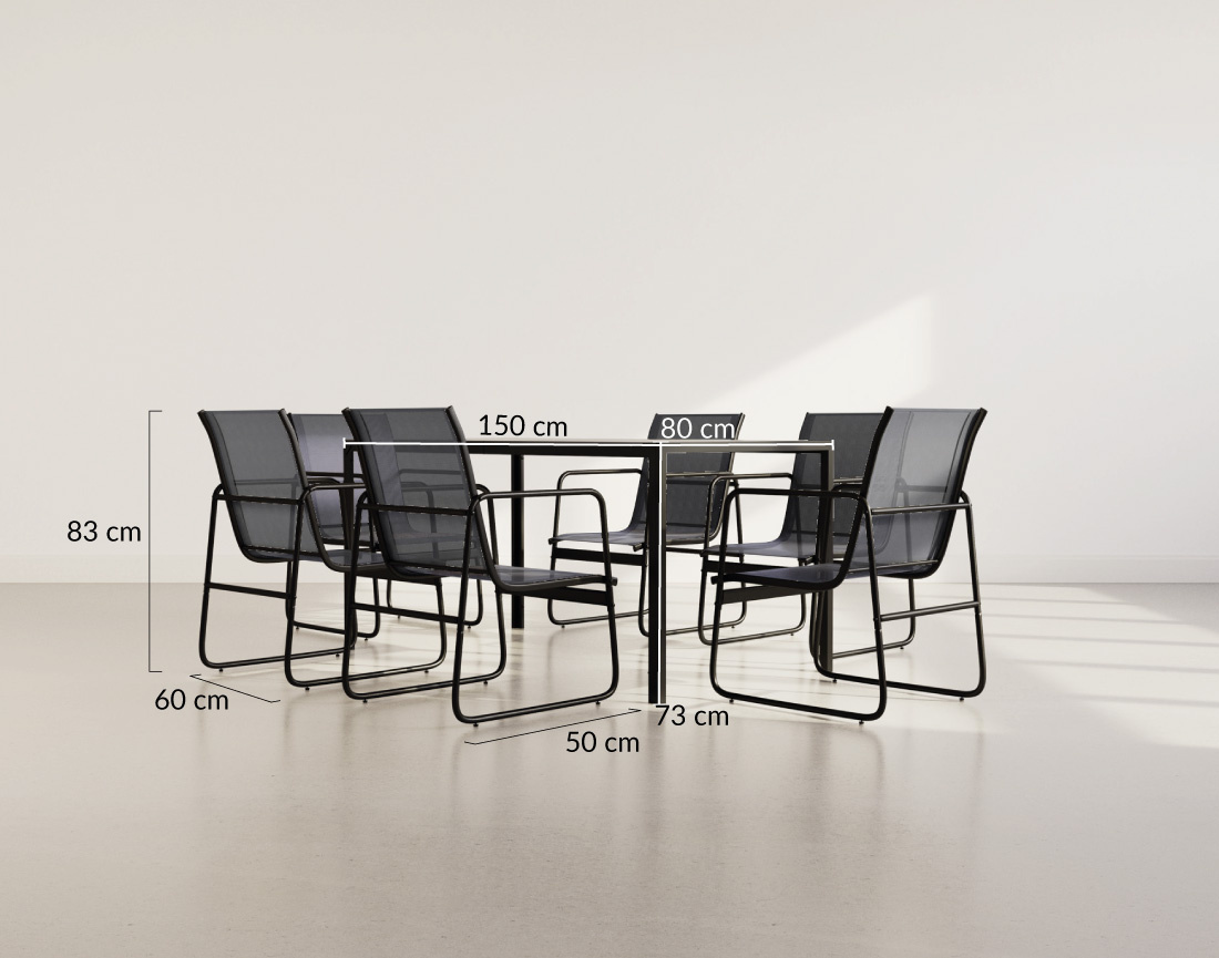 Ensemble table et chaises jardin 6 personnes noir et gris Murillo