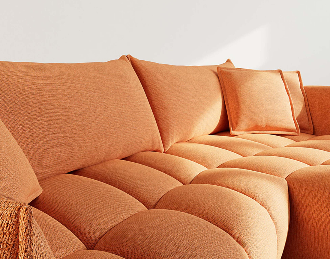 Canapé d'angle droit 4 places en tissu texturé Cassiopee