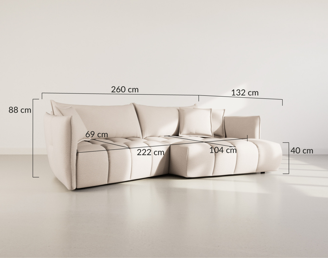 Canapé d'angle droit 4 places en tissu texturé Cassiopee