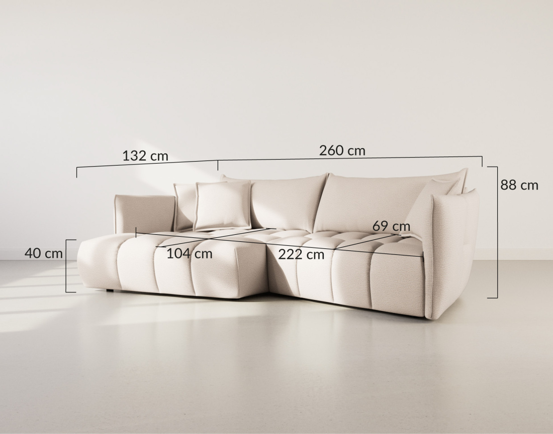 Canapé d'angle gauche 4 places en tissu texturé Cassiopee