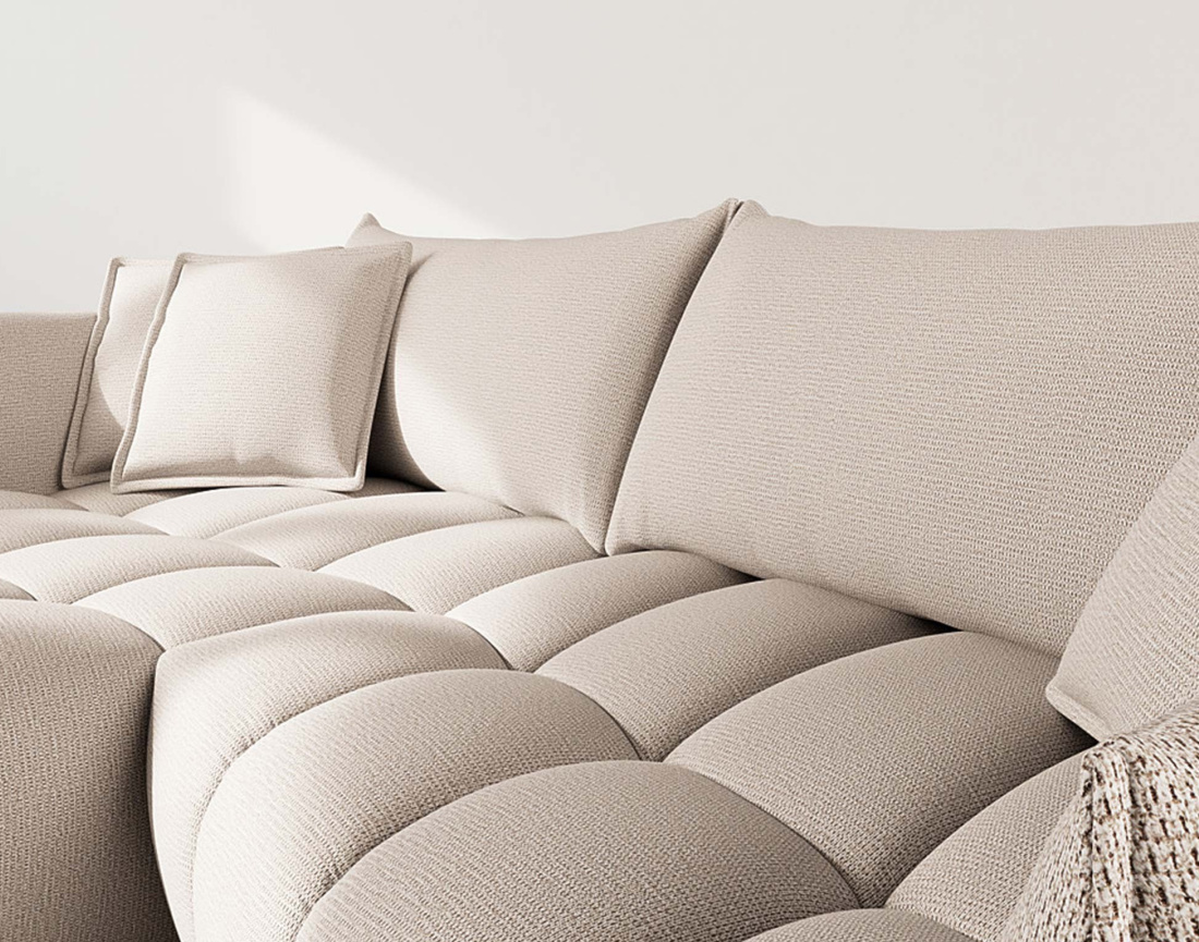 Canapé d'angle gauche 4 places en tissu texturé Cassiopee