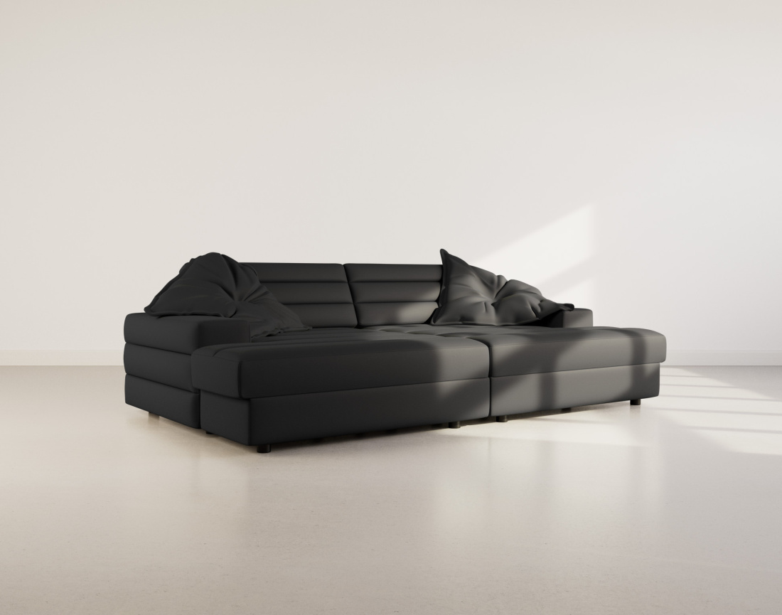 Canapé droit 4 places double méridienne assise profonde en tissu texturé Loredana