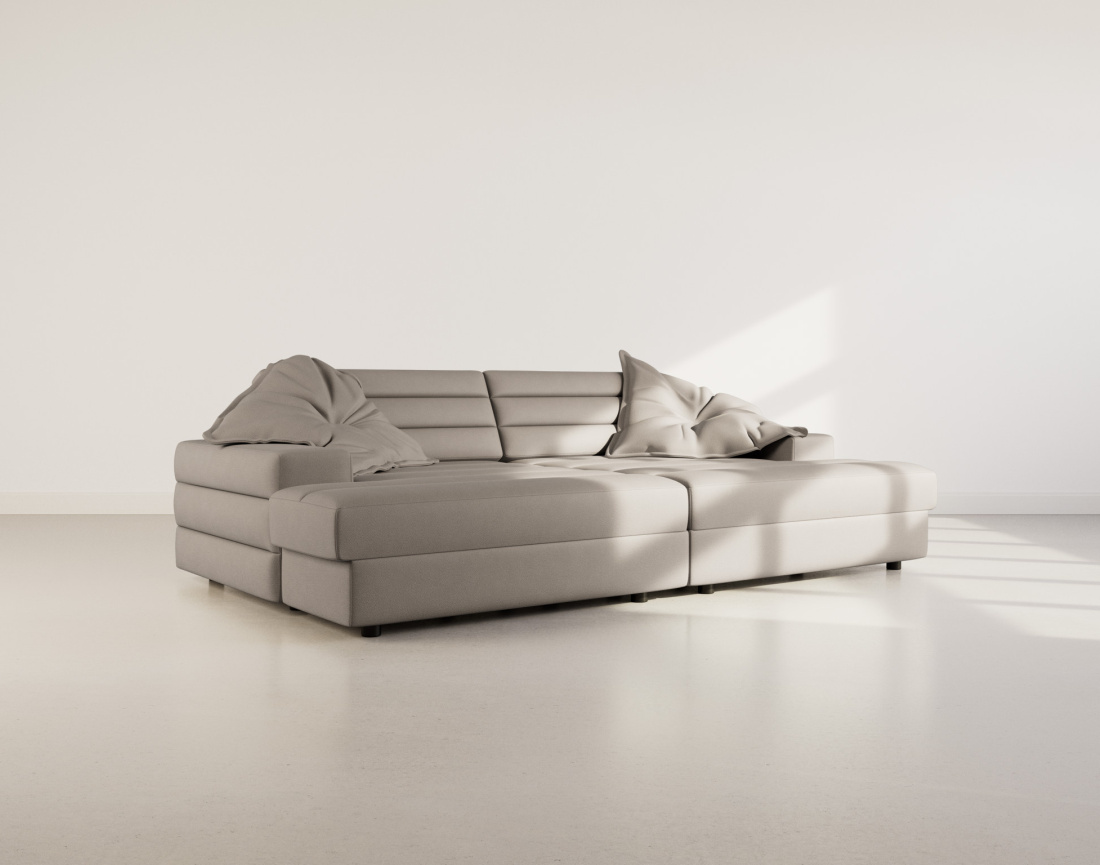 Canapé droit 4 places double méridienne assise profonde en tissu texturé Loredana