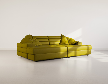 Canapé droit 4 places double méridienne assise profonde en tissu texturé Loredana