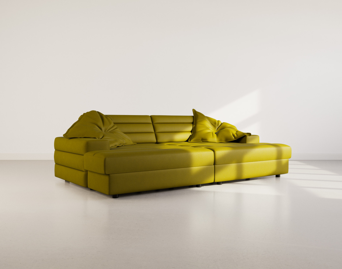 Canapé droit 4 places double méridienne assise profonde en tissu texturé Loredana