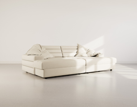 Canapé droit 4 places double méridienne assise profonde en tissu texturé Loredana