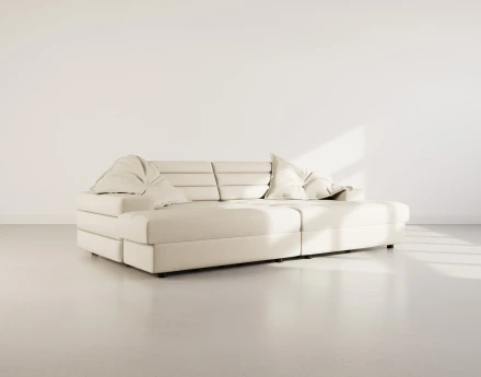 Canapé droit 4 places double méridienne assise profonde en tissu texturé Loredana