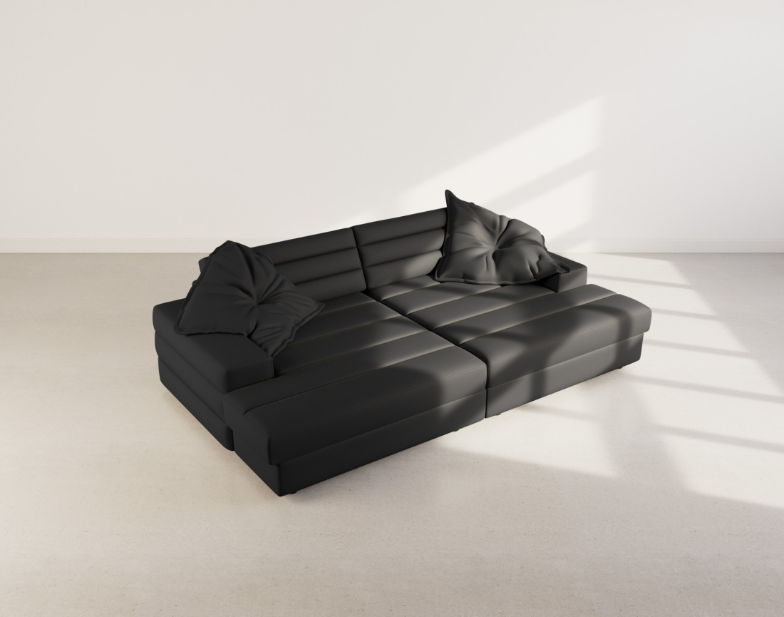 Canapé droit 4 places double méridienne assise profonde en tissu texturé Loredana