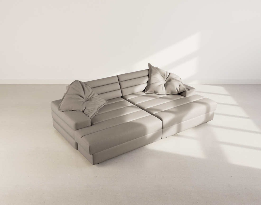 Canapé droit 4 places double méridienne assise profonde en tissu texturé Loredana