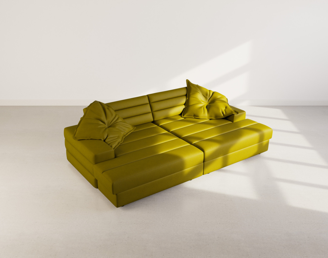 Canapé droit 4 places double méridienne assise profonde en tissu texturé Loredana