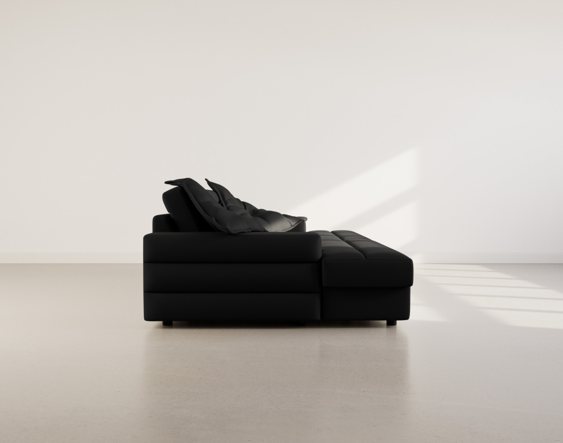 Canapé droit 4 places double méridienne assise profonde en tissu texturé Loredana