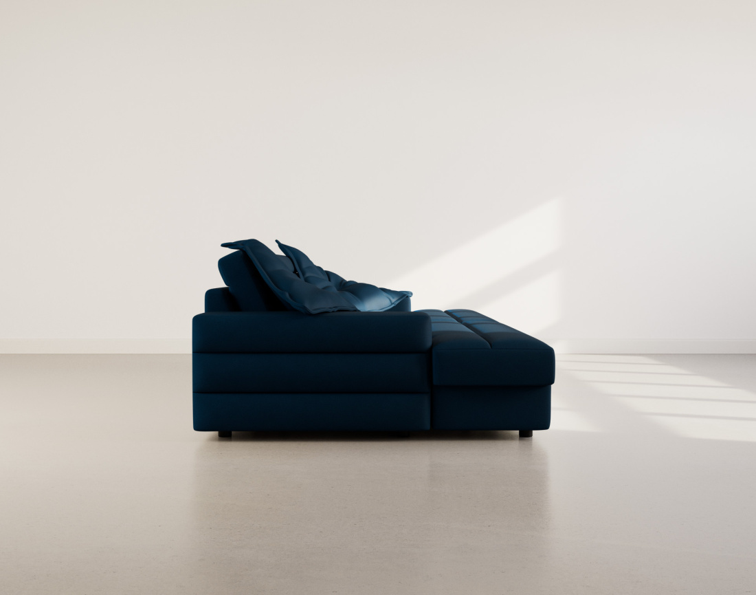 Canapé droit 4 places double méridienne assise profonde en tissu texturé Loredana