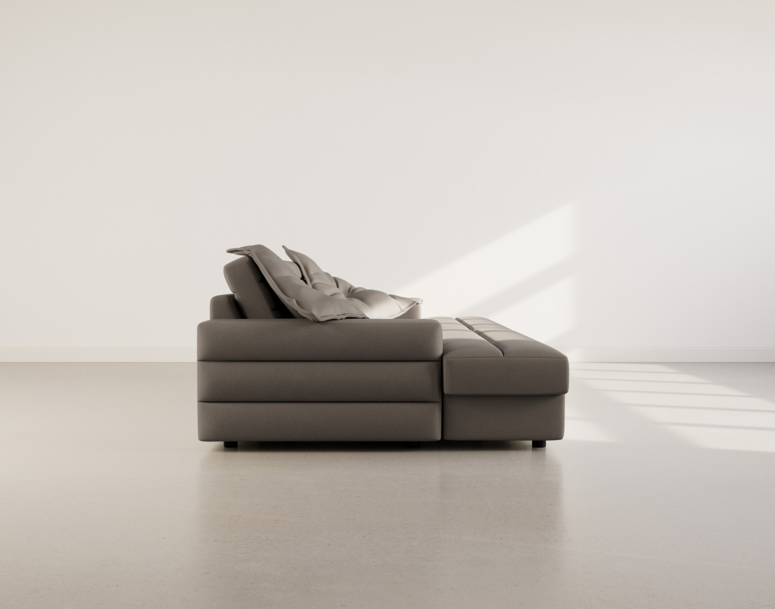 Canapé droit 4 places double méridienne assise profonde en tissu texturé Loredana