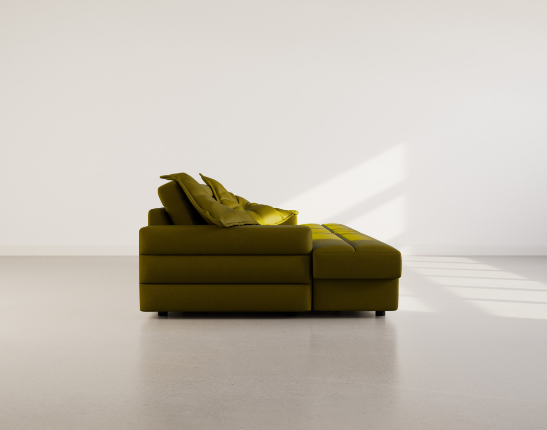 Canapé droit 4 places double méridienne assise profonde en tissu texturé Loredana