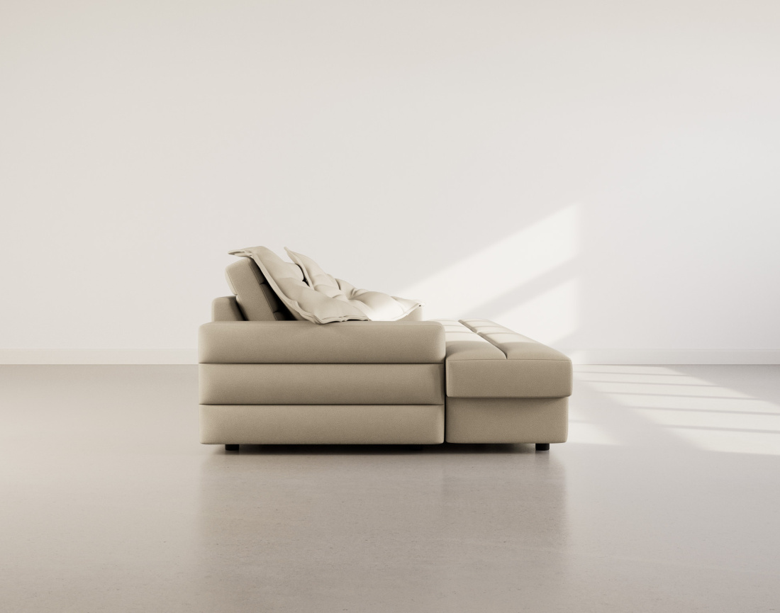 Canapé droit 4 places double méridienne assise profonde en tissu texturé Loredana