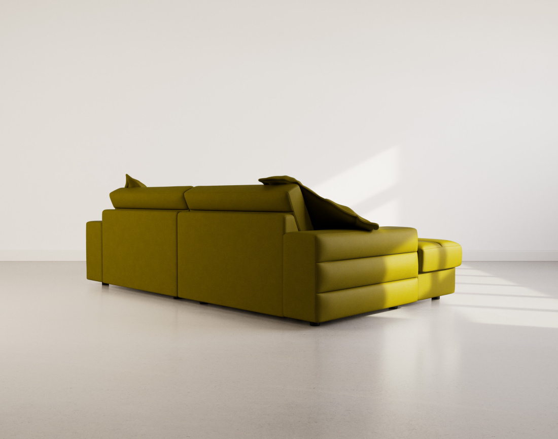 Canapé droit 4 places double méridienne assise profonde en tissu texturé Loredana