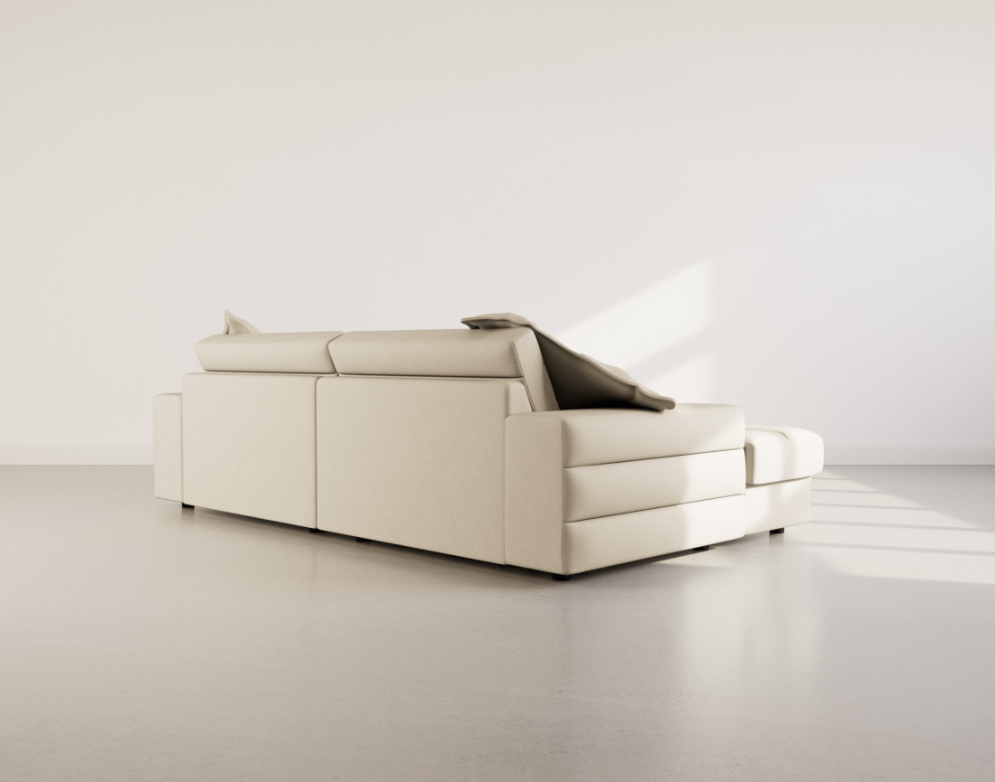 Canapé droit 4 places double méridienne assise profonde en tissu texturé Loredana