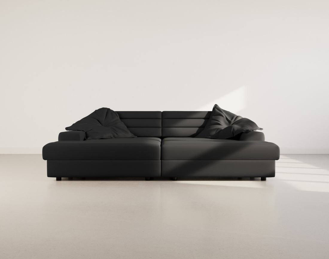 Canapé droit 4 places double méridienne assise profonde en tissu texturé Loredana