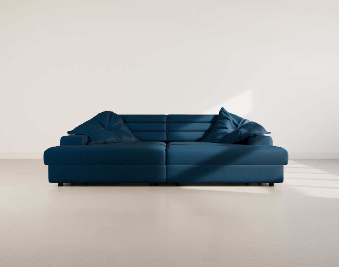 Canapé droit 4 places double méridienne assise profonde en tissu texturé Loredana