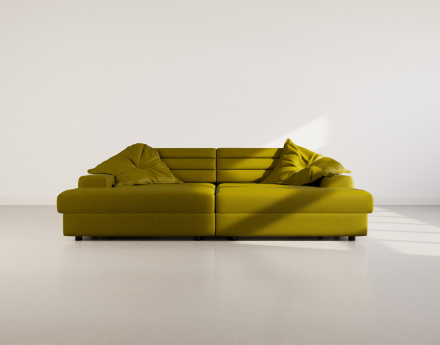 Canapé droit 4 places double méridienne assise profonde en tissu texturé Loredana