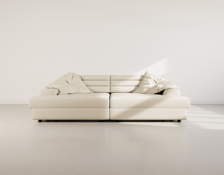 Canapé droit 4 places double méridienne assise profonde en tissu texturé Loredana