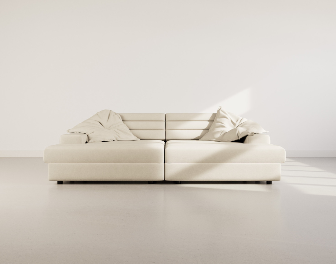 Canapé droit 4 places double méridienne assise profonde en tissu texturé Loredana