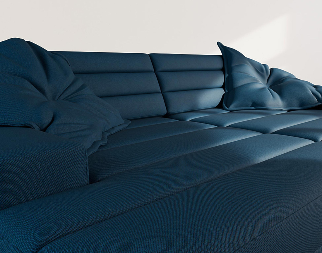 Canapé droit 4 places double méridienne assise profonde en tissu texturé Loredana