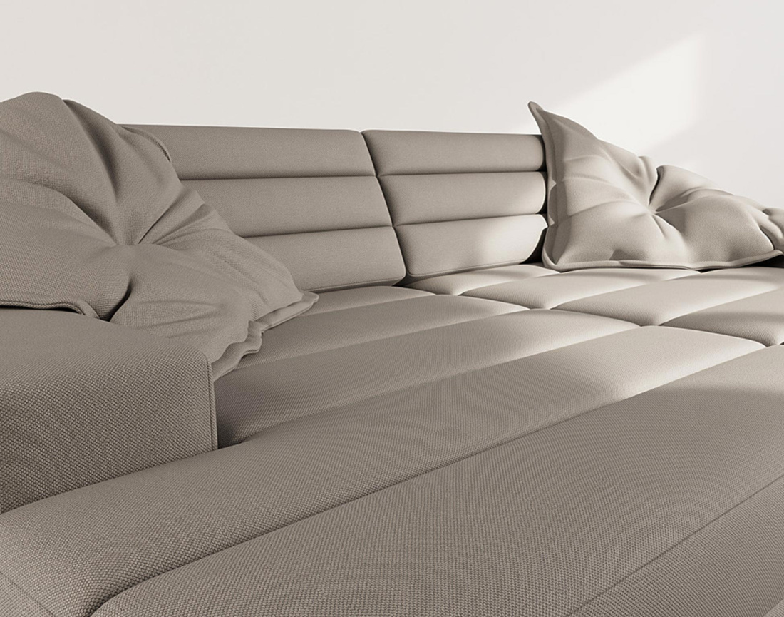 Canapé droit 4 places double méridienne assise profonde en tissu texturé Loredana