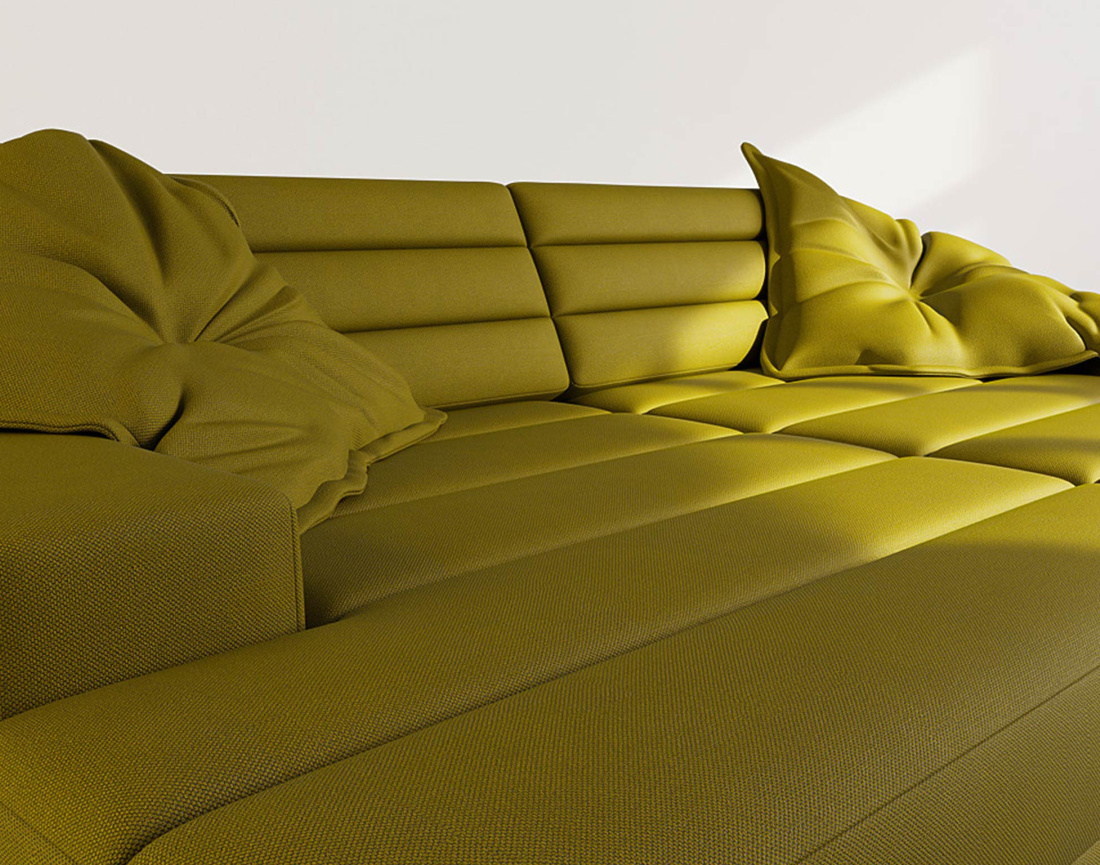 Canapé droit 4 places double méridienne assise profonde en tissu texturé Loredana