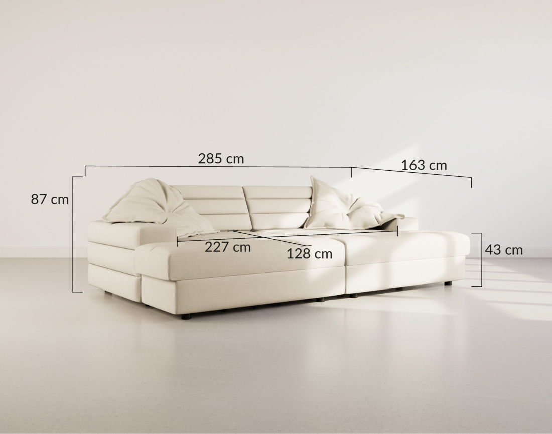 Canapé droit 4 places double méridienne assise profonde en tissu texturé Loredana