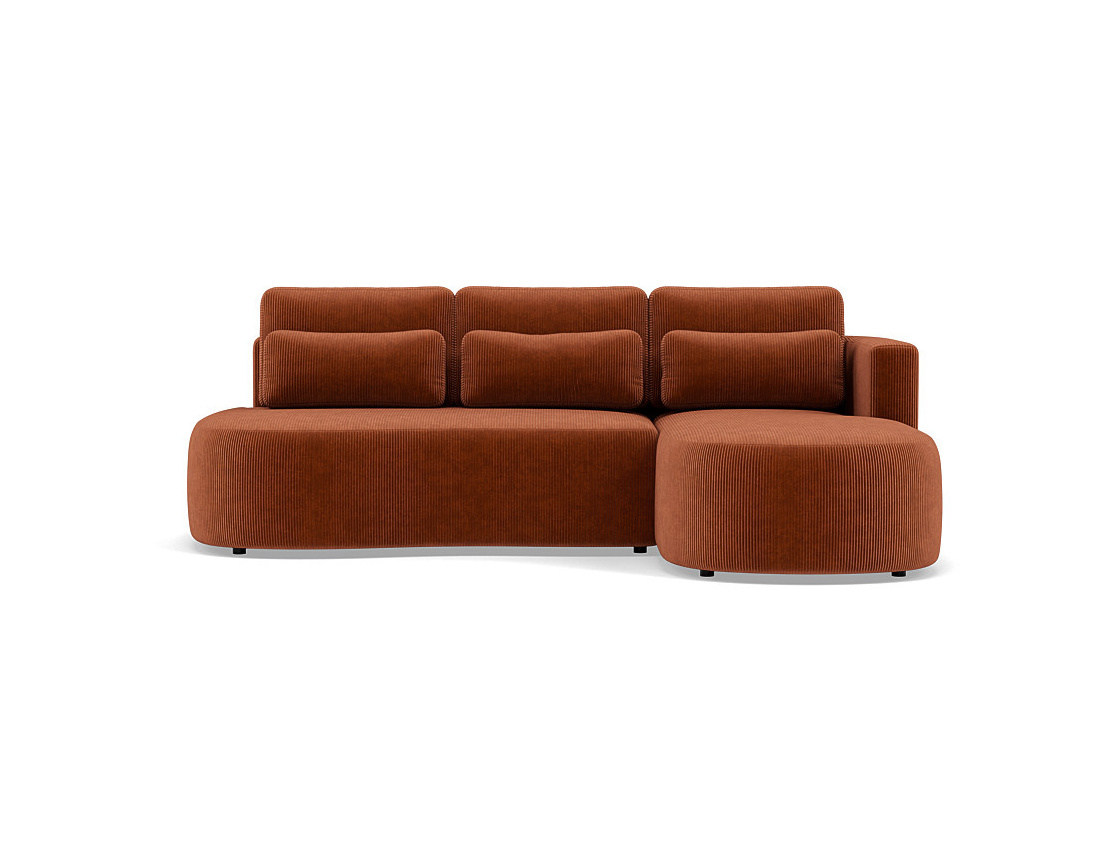 Canapé d'angle droit 4 places convertible avec coffre en velours côtelé Mahina