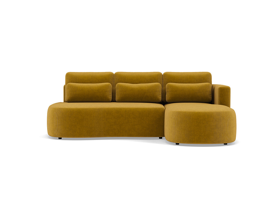 Canapé d'angle droit 4 places convertible avec coffre en velours côtelé Mahina