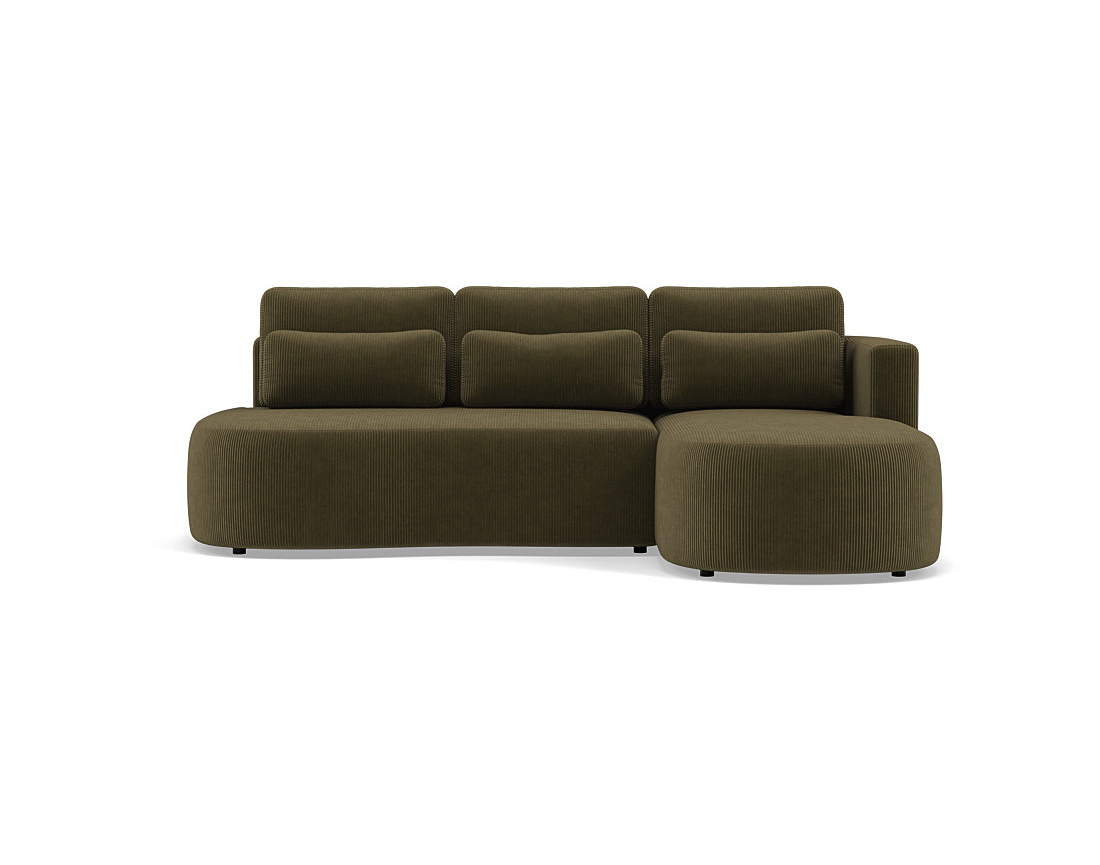 Canapé d'angle droit 4 places convertible avec coffre en velours côtelé Mahina