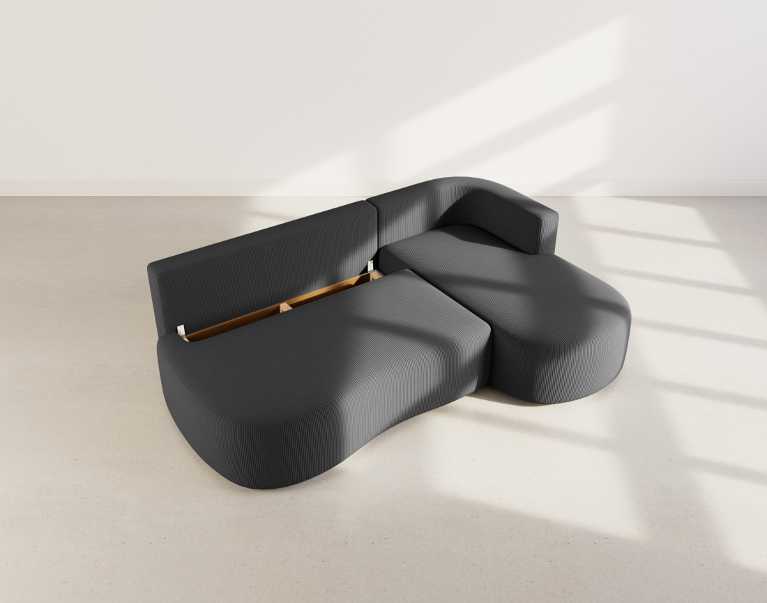 Canapé d'angle droit 4 places convertible avec coffre en velours côtelé Mahina