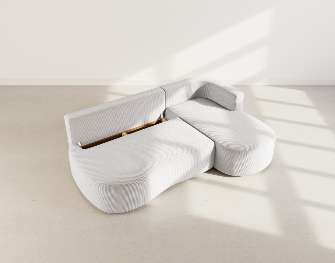 Canapé d'angle droit 4 places convertible avec coffre en velours côtelé Mahina