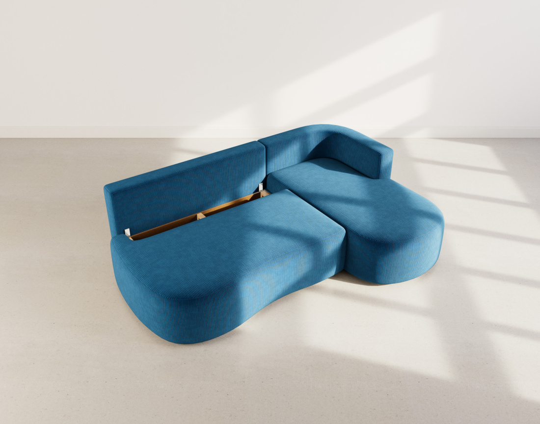 Canapé d'angle droit 4 places convertible avec coffre en velours côtelé Mahina