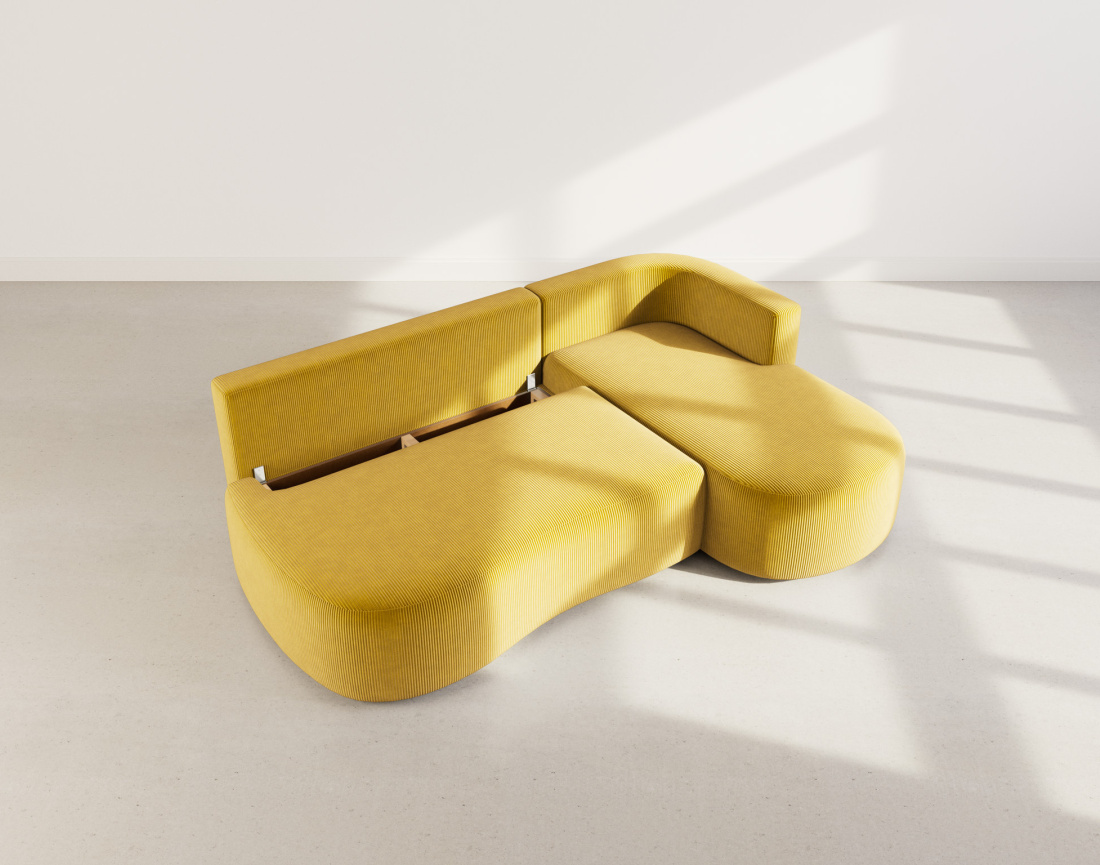 Canapé d'angle droit 4 places convertible avec coffre en velours côtelé Mahina