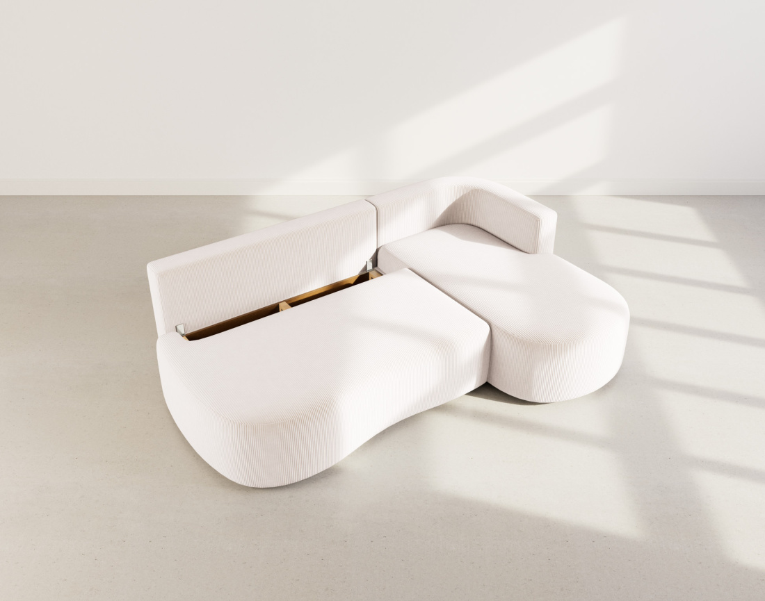 Canapé d'angle droit 4 places convertible avec coffre en velours côtelé Mahina