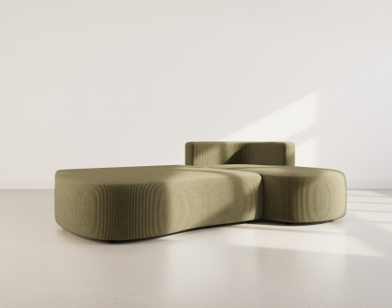 Canapé d'angle droit 4 places convertible avec coffre en velours côtelé Mahina