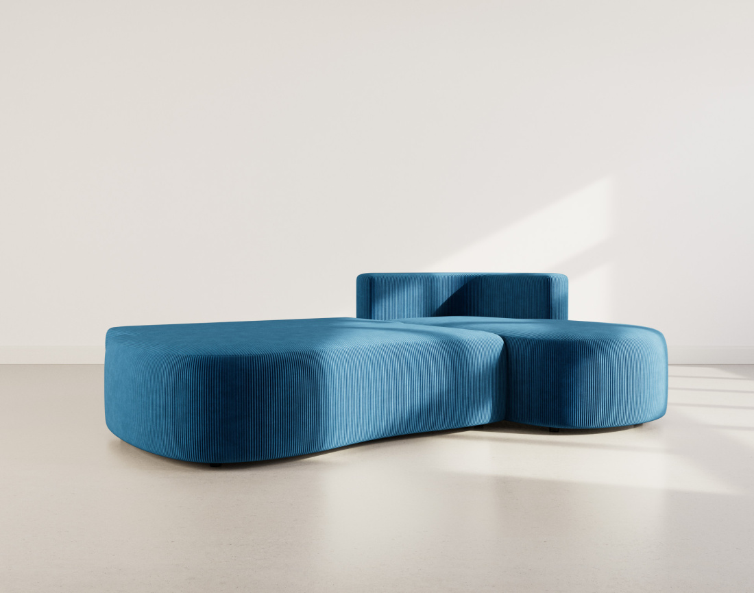 Canapé d'angle droit 4 places convertible avec coffre en velours côtelé Mahina