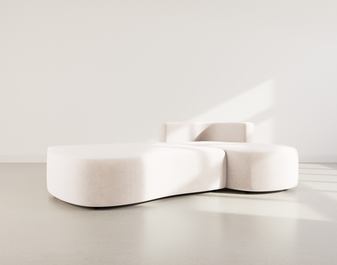 Canapé d'angle droit 4 places convertible avec coffre en velours côtelé Mahina