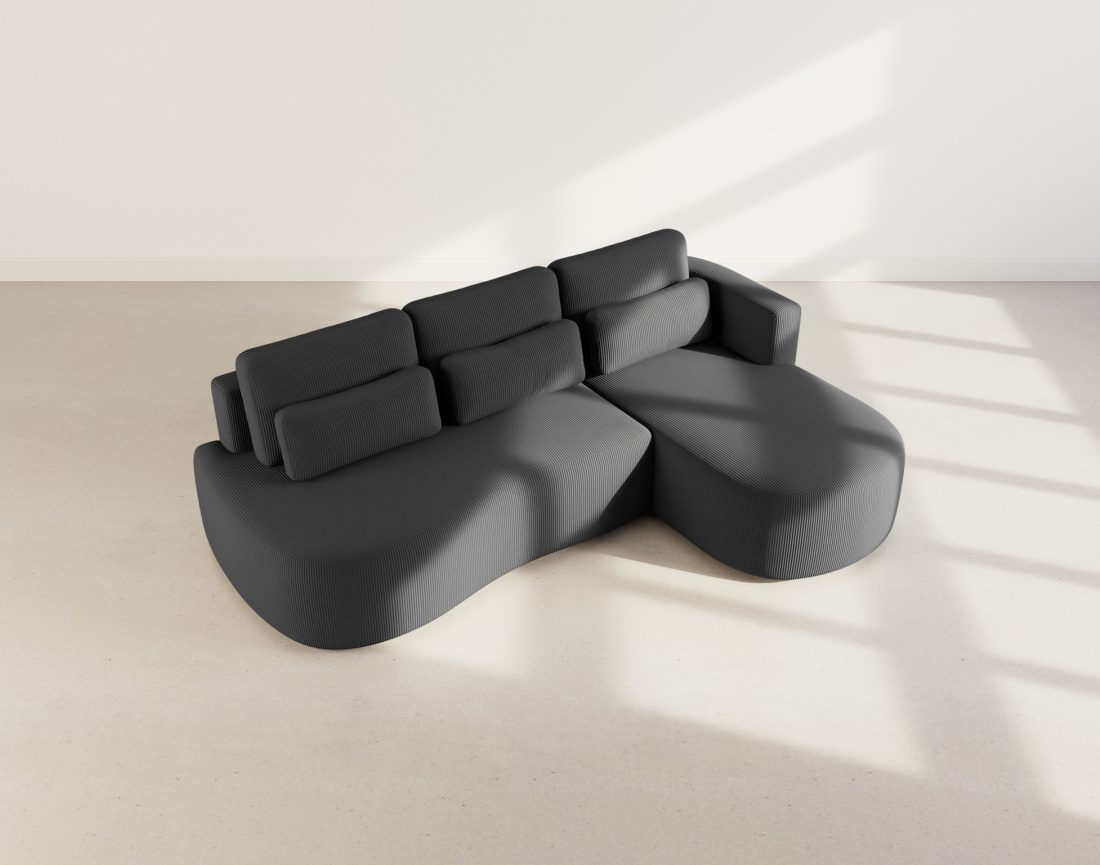 Canapé d'angle droit 4 places convertible avec coffre en velours côtelé Mahina