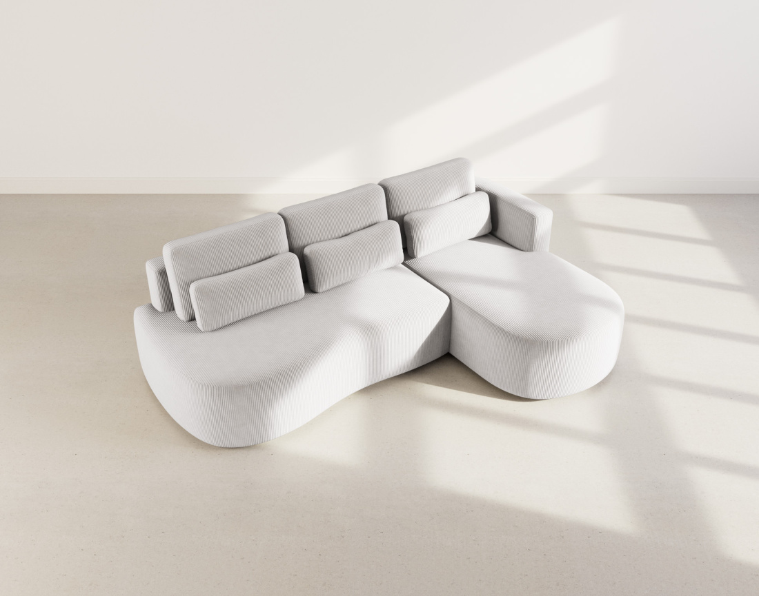 Canapé d'angle droit 4 places convertible avec coffre en velours côtelé Mahina