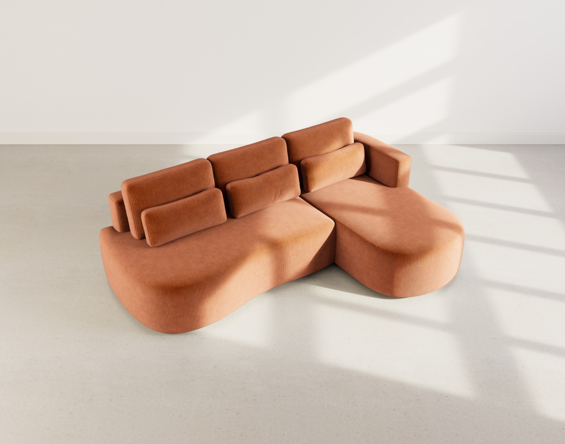 Canapé d'angle droit 4 places convertible avec coffre en velours côtelé Mahina