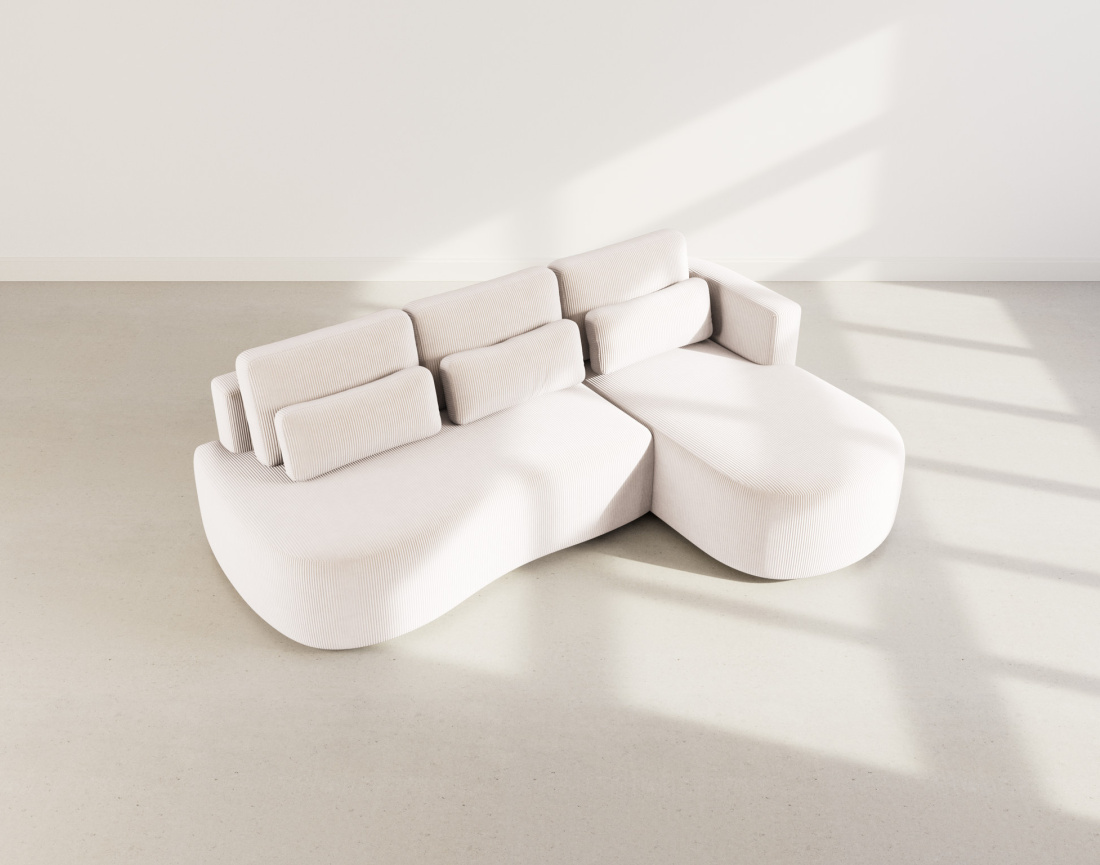 Canapé d'angle droit 4 places convertible avec coffre en velours côtelé Mahina