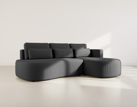 Canapé d'angle droit 4 places convertible avec coffre en velours côtelé Mahina