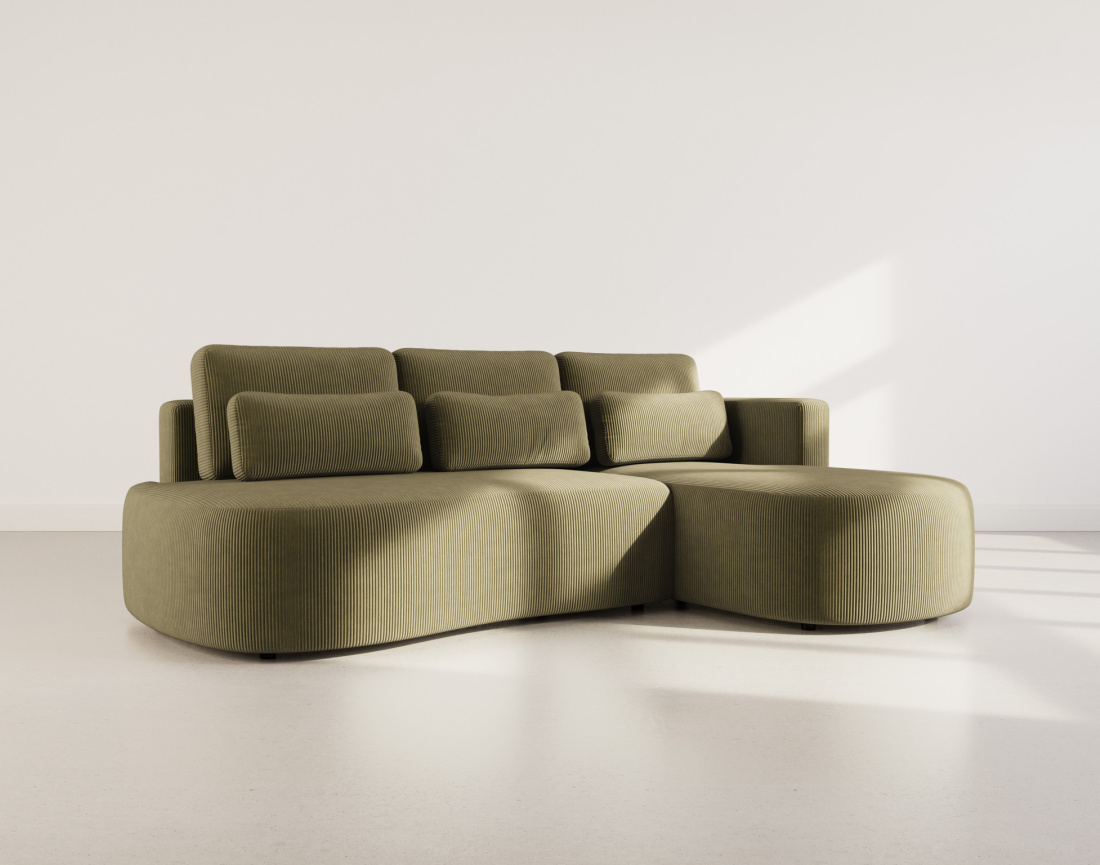 Canapé d'angle droit 4 places convertible avec coffre en velours côtelé Mahina