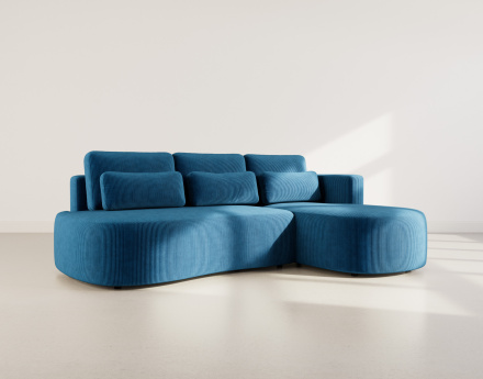 Canapé d'angle droit 4 places convertible avec coffre en velours côtelé Mahina